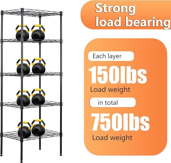 BestOffice 5 Tier Garage Shelving Heavy Duty Metal Shelves 17”D x 12”W x 48”H - Image 7