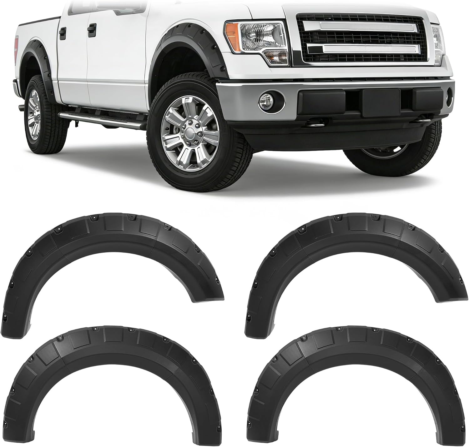 Fender Flares Compatible with 2009-2014 Ford F-150 | Styleside Bed 67.0"/78.8"/97.4", Excludes Platinum & Raptor Models, Pocket Rivet Style, Textured Black, 4PCS