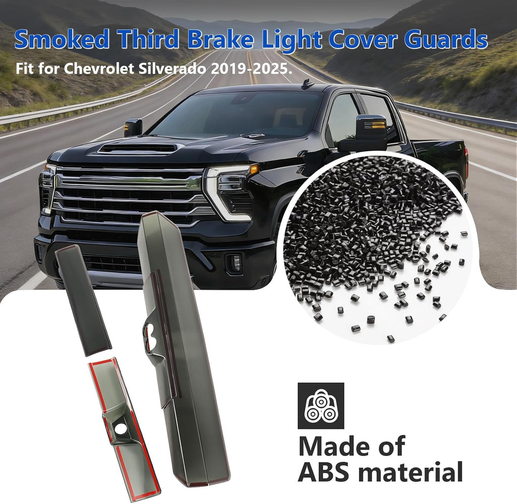 Smoked Third 3rd Brake Light Cover Guards Fit for Chevrolet Silverado 2019-2025, High Mount Stop Lamp Cover Trim