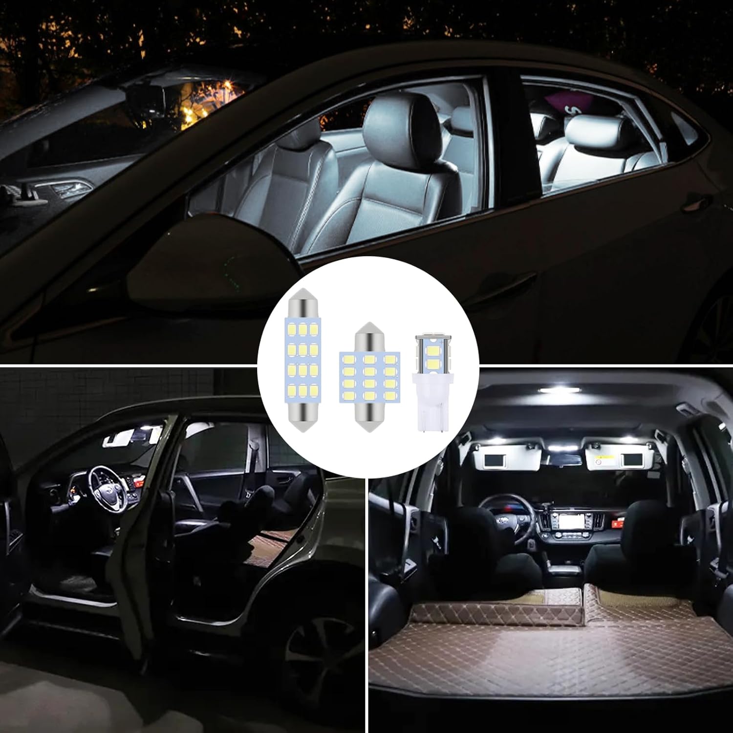 Kinstecks 24 Pieces Car LED Interior Bulb Kit Set Dome Light 194 T10 DE3175 578 31mm 42mm Bulbs Interior Replacement Lights with Acrowbar for Car Interior Door Courtesy Instrument Panel Side Lights