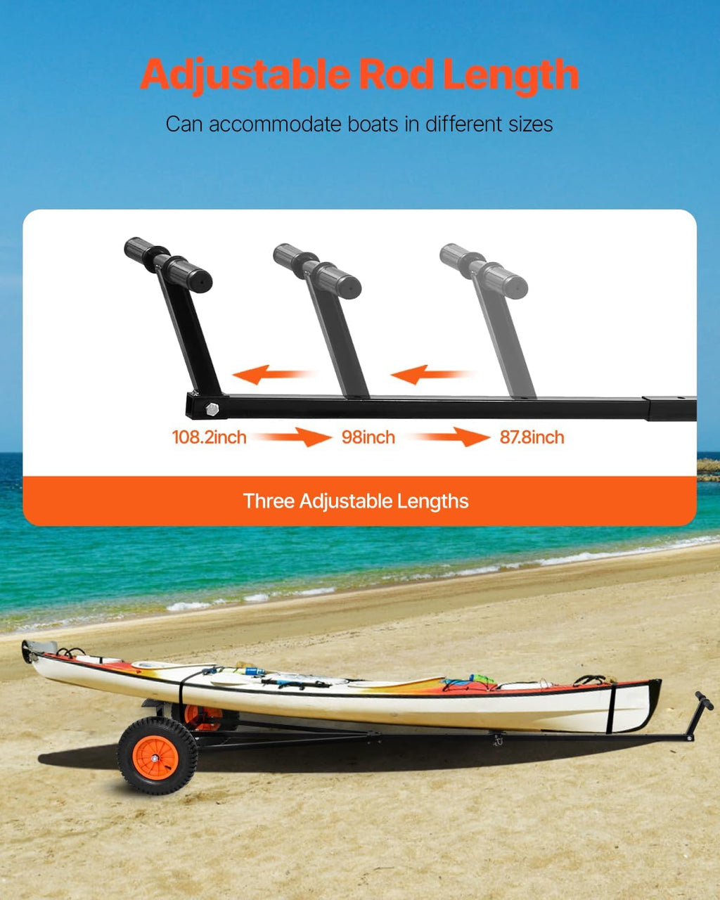 VEVOR Boat Trailer Dolly, 420lbs Load Capacity, Carbon Steel Trailer Mover with Adjustable Length, 15.7 in Pneumatic Tires and Nonslip Support Bracket, for Moving Kayak Motorboat Fishing Boat