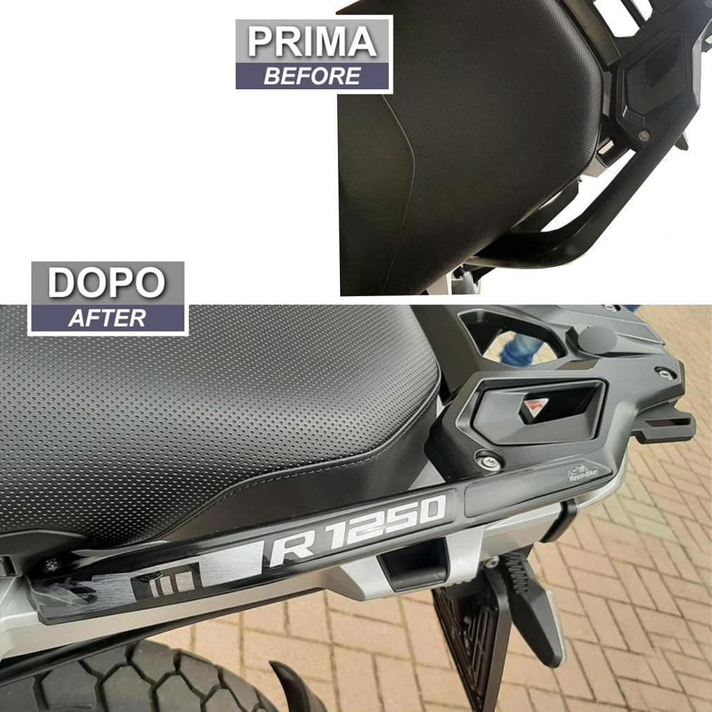 Resin Bike Motorcycle Stickers Compatible with Bmw R 1250 GS Triple Black 2021. Passenger Handle Protections from Bumps and Scratches. 3D Resin Stickers - Black and Brushed Silver