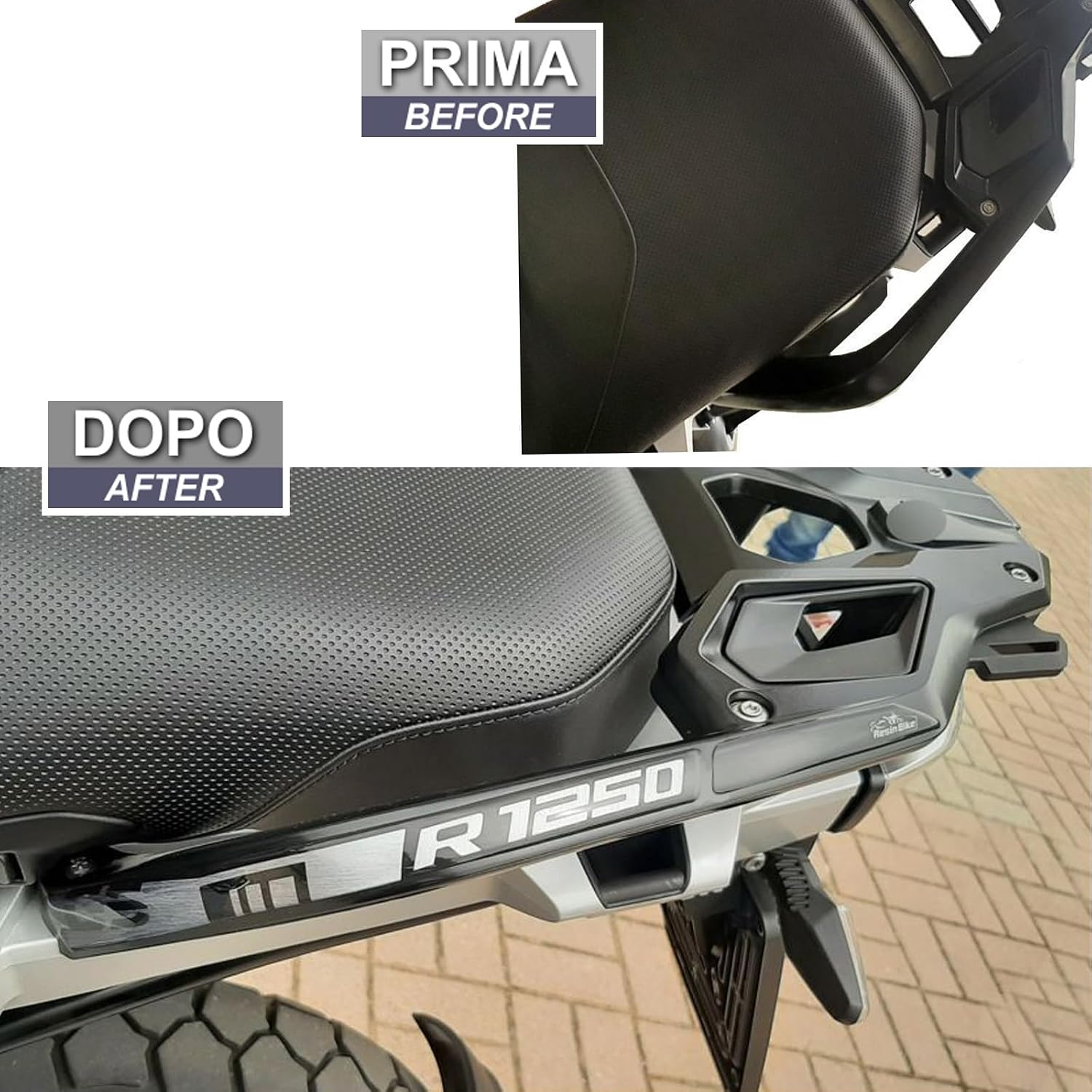 Resin Bike Motorcycle Stickers Compatible with Bmw R 1250 GS Triple Black 2021. Passenger Handle Protections from Bumps and Scratches. 3D Resin Stickers - Black and Brushed Silver