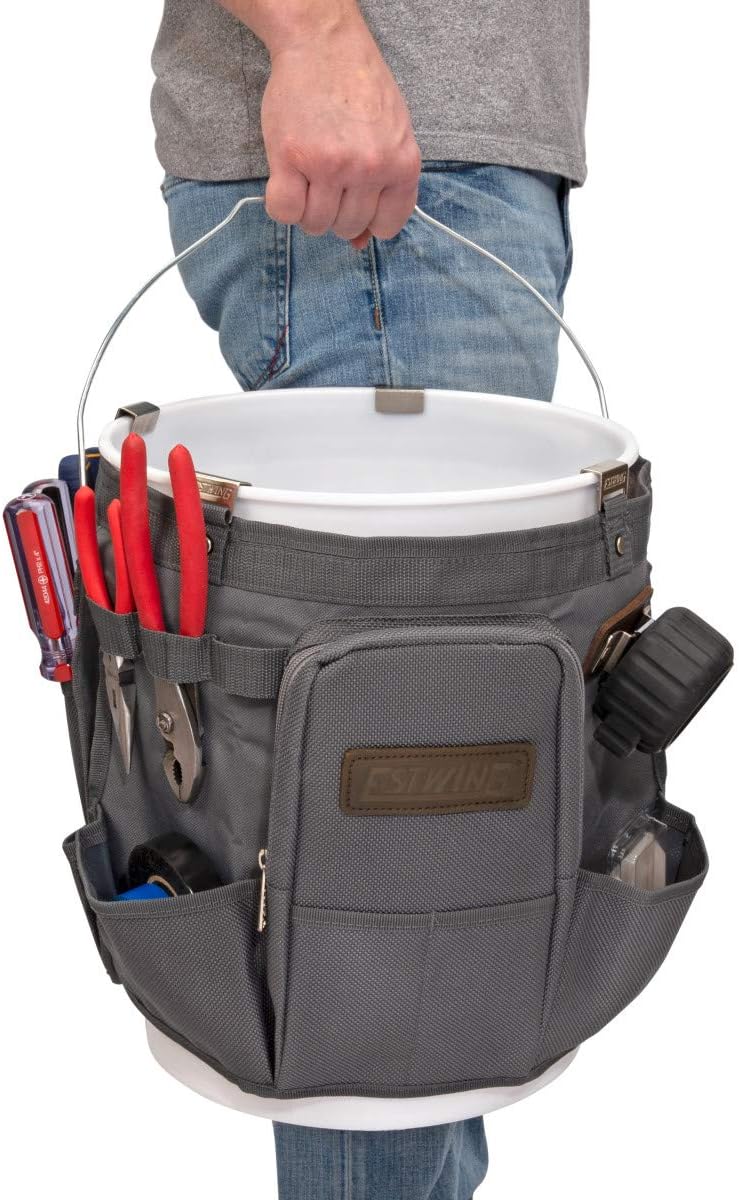 estwing 28-compartment 5-gallon bucket tool organizer/tool bag, durable, package contents
