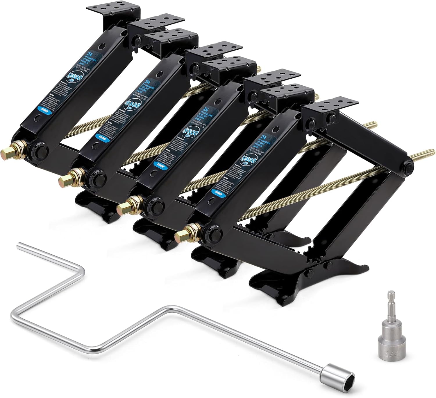 Kohree 9500lbs RV Stabilizer Jacks for RV Travel Trailer Camper, Set of 4, Heavy Duty Scissor Jacks Kit with Crank Handle and Drill Bit, Max Lifting Height 24"