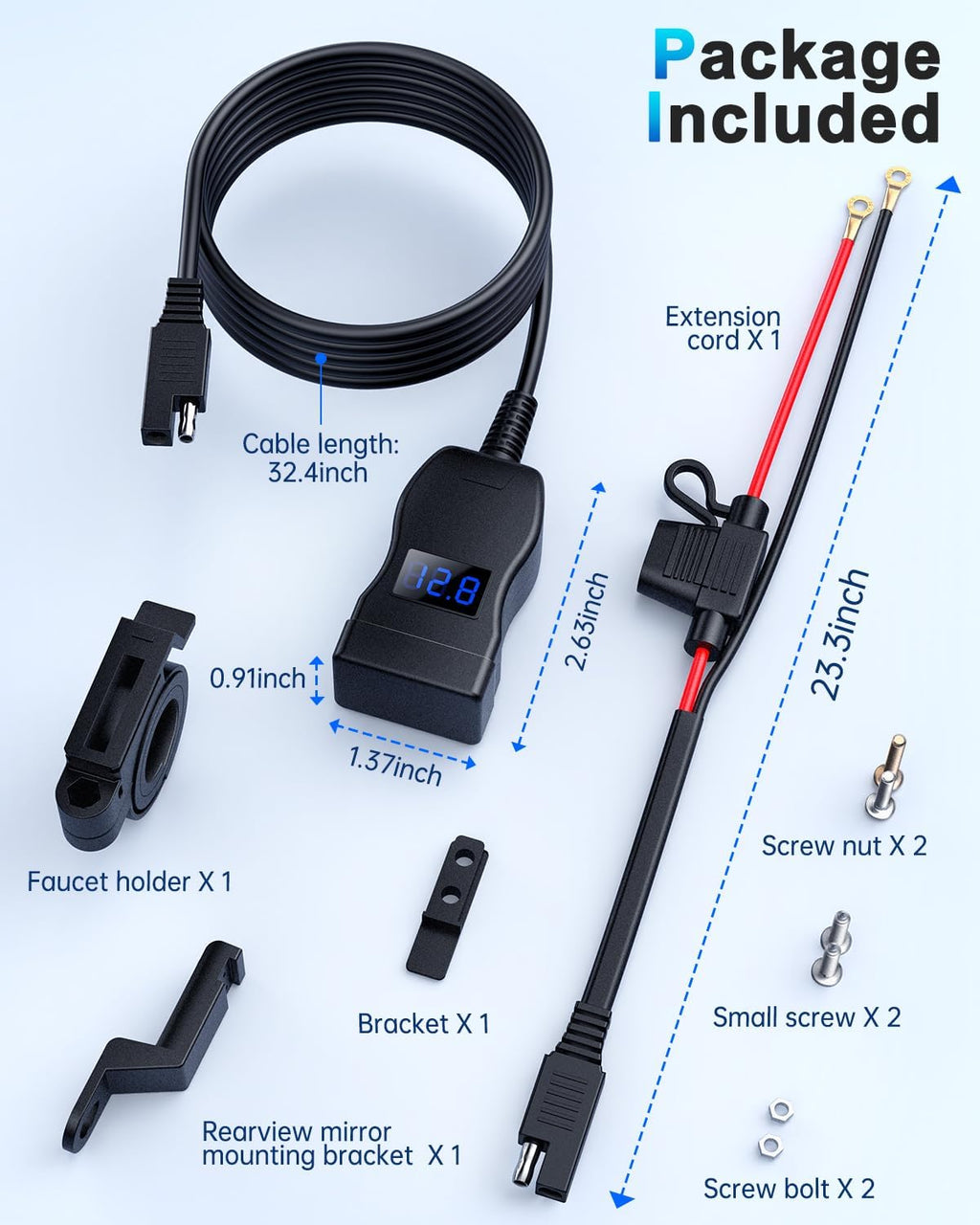 EXTRACTME Motorcycle USB Charger, Dual USB Type C PD & Quick Charge 3.0 Motorcycle Phone Charger with Voltmeter & ON/Off Switch, Waterproof Motorcycle Accessories for All Phone, Tablet, GPS