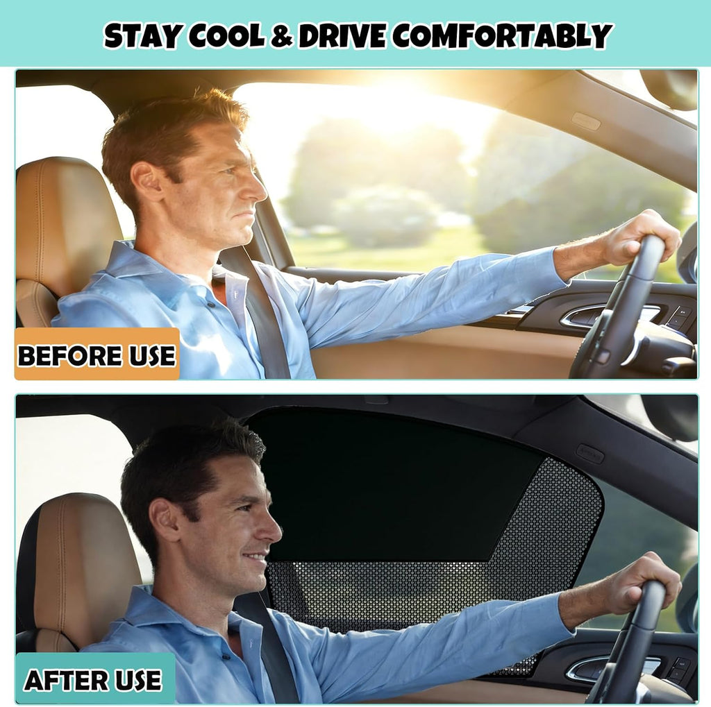 Car Window Shades 2 Pack, Upgraded 11-Magnet Car Sun Shade Side Window, Blackout & Mesh Panels for Front Side Windows, Blocks UV Rays & Heat for Driver and Passenger, Easy Install