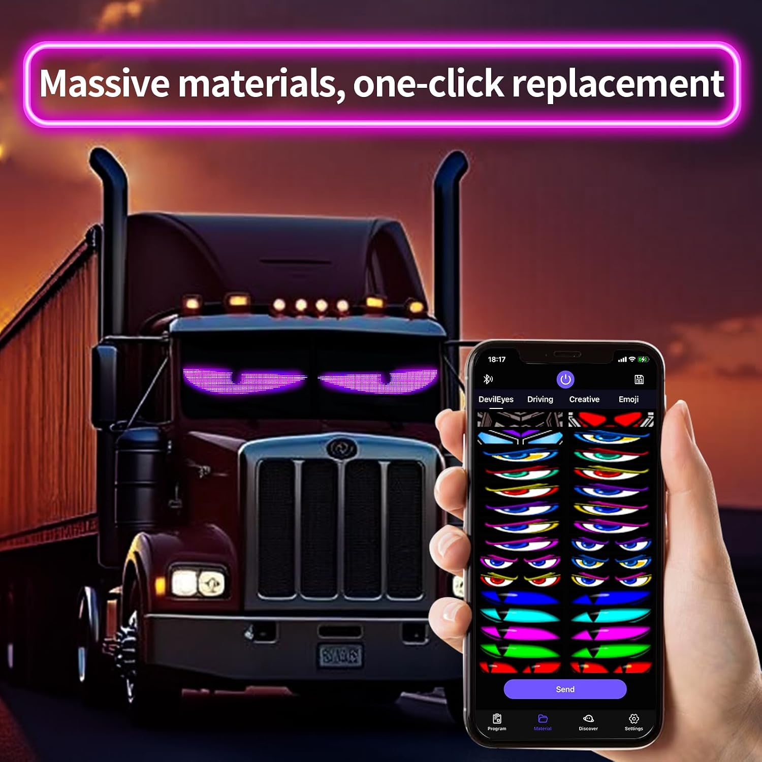 2Pcs LED Eyes for Truck Windshield | Programmable Devil Eyes Light for Cars | Bluetooth APP Control | Can Edit Text/Graffiti/Animations