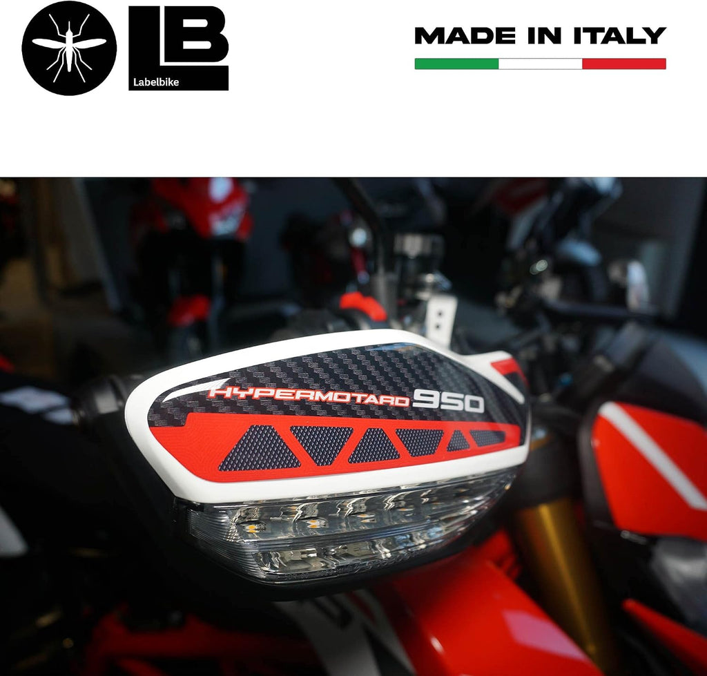 labelbike - 3D Stickers Motorcycle Handguards Protection and Decoration in Resin Compatible with Ducati HYPERMOTARDd 950 SP 2019-2024 Color Carbon Grey Red