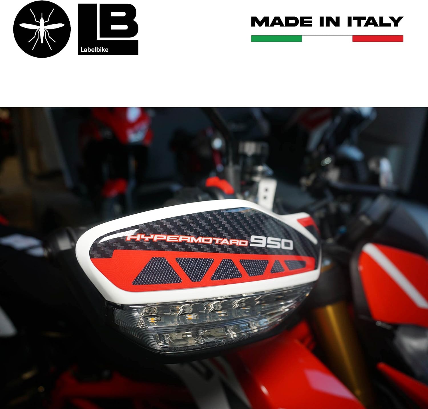 labelbike - 3D Stickers Motorcycle Handguards Protection and Decoration in Resin Compatible with Ducati HYPERMOTARDd 950 SP 2019-2024 Color Carbon Grey Red