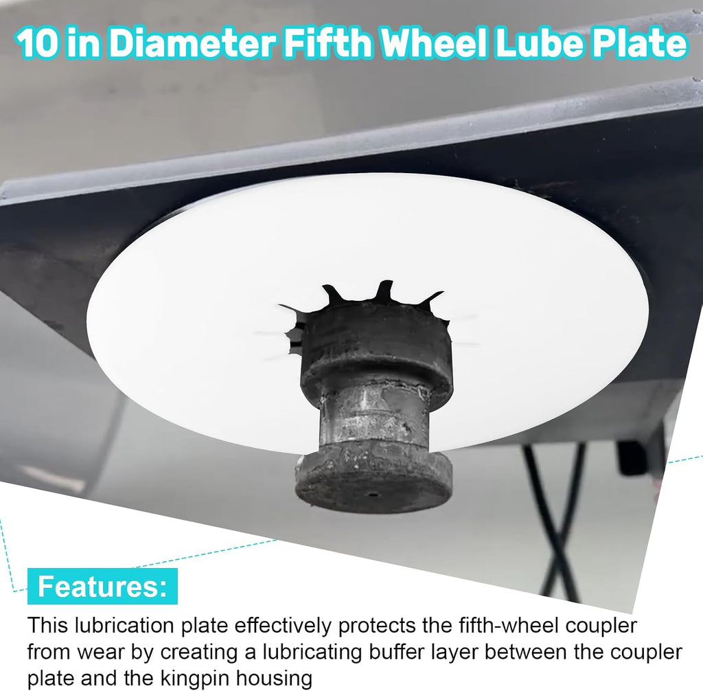 5th Wheel Lube Plate, 10-Inch Heavy-Duty Nylon | Grease-Free, For Fifth Wheel RV Trailers, For Campers, For Tow Vehicles, Hitch Pad