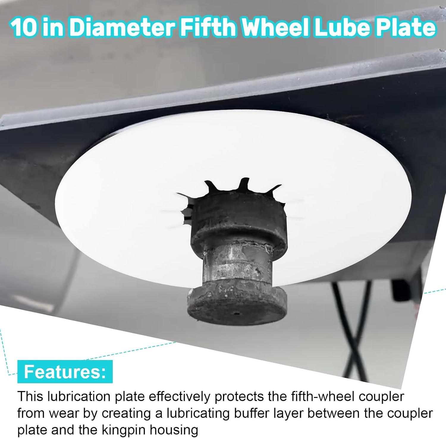 5th Wheel Lube Plate, 10-Inch Heavy-Duty Nylon | Grease-Free, For Fifth Wheel RV Trailers, For Campers, For Tow Vehicles, Hitch Pad
