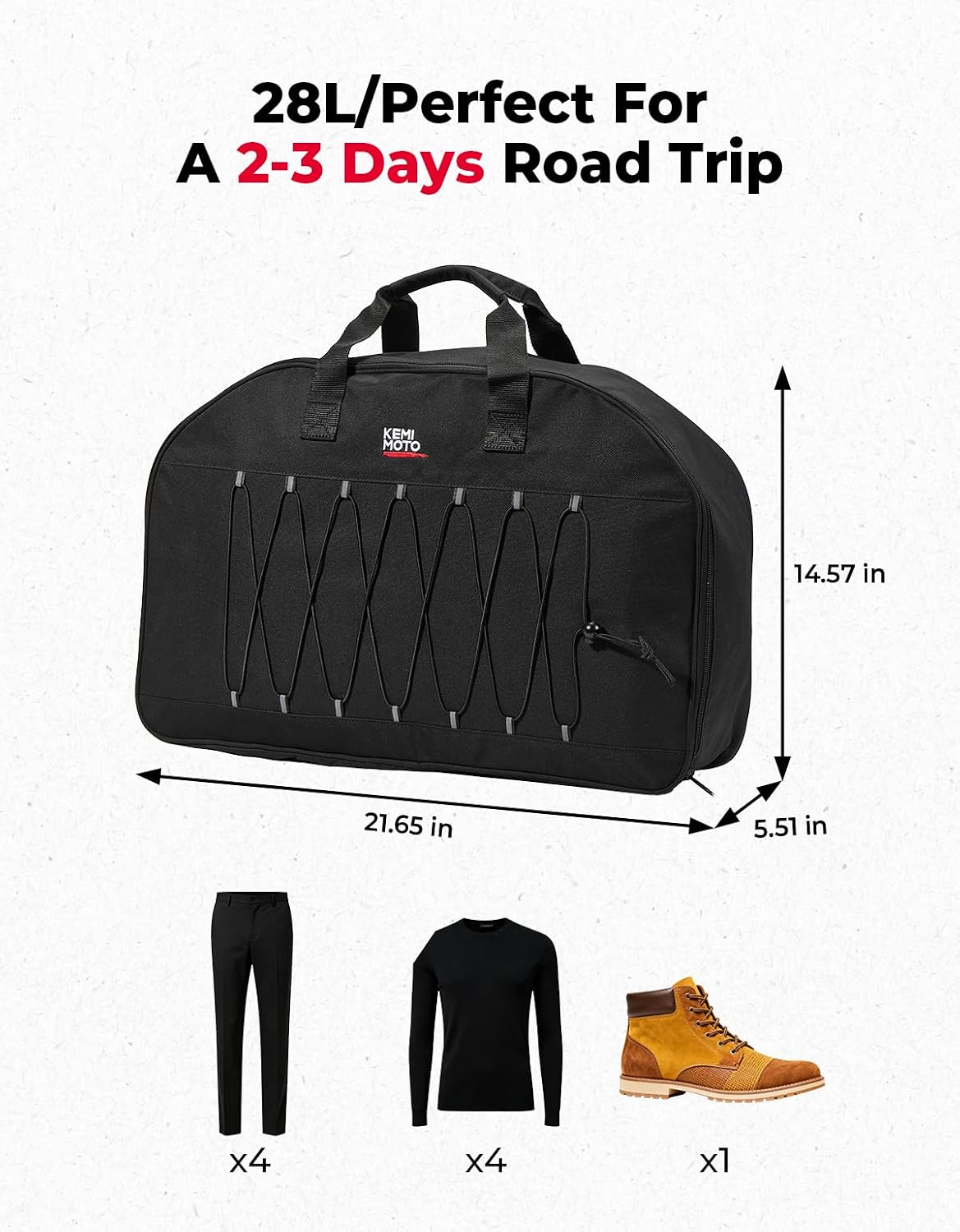 KEMIMOTO Rear Trunk Organizer Travel Soft Liner Luggage Bag 28L Compatible with Touring CVO Trike 1993-2025 Models for Street Glide Road Glide Road King (Standard Storage)