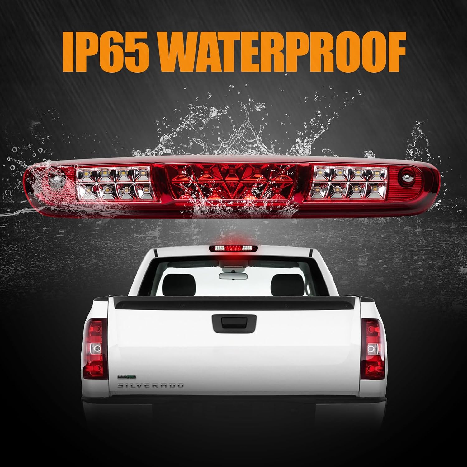 Third 3rd Brake Light, LED High Mount Stop Light for 2007-2013 Chevy Silverado/GMC Sierra 1500 2500HD 3500HD, Rear Center Cab Roof Tail Cargo Lamp, Red Lens