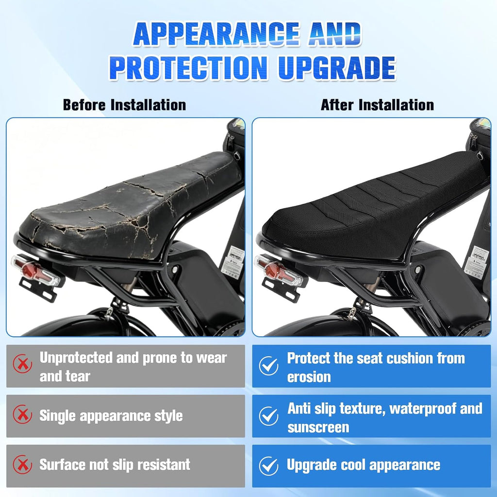 Non-Slip Ebike Seat Cover for Ristar Q20/Q20 Pro, TST R002 R002S, YVY K20, DTTZH F6/F6S/F6PRO EBike, Waterproof Soft PVC Seat Cover for E-Bike Electric Bike Accessories (Black)