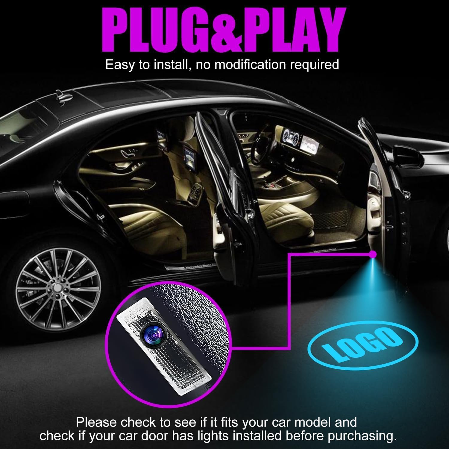 Never Fade HD Door Light Logo Projector Compatible with 3/4-Series 2020-2025, 2Pcs 3D LED Ghost Shadow Laser Car Courtesy Step Puddle Light