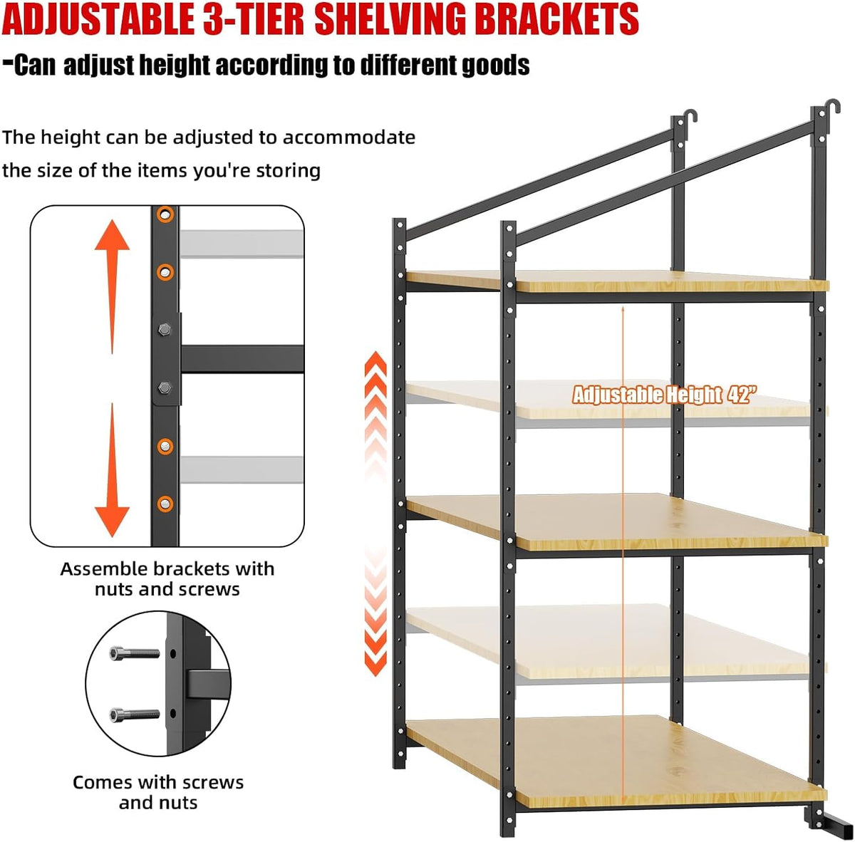 heavy-duty shipping container shelves with 57"(h) x 18"(w), close-up detail