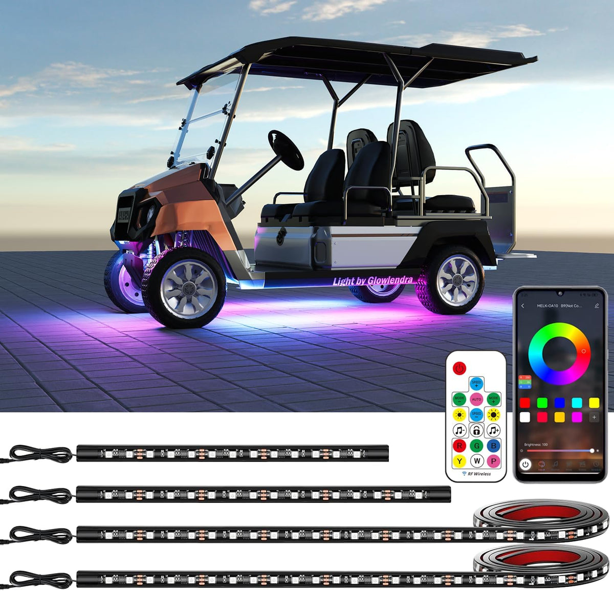 golf cart underglow led light kit with built-in, main product view