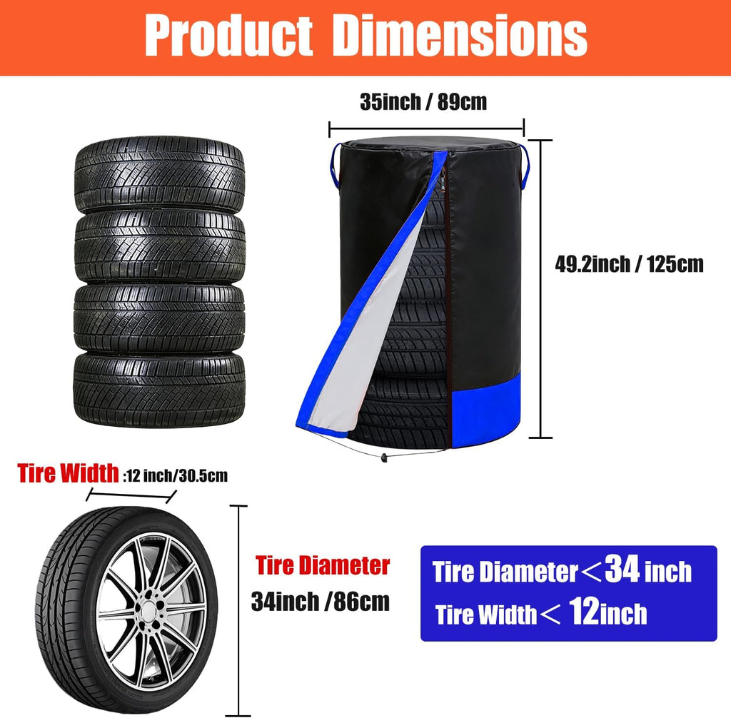 Waterproof Tire Storage Cover – Dust-Proof, Universal Tire Stack Cover for Up to 35" Diameter Tires | Black/Blue Two-Tone Design