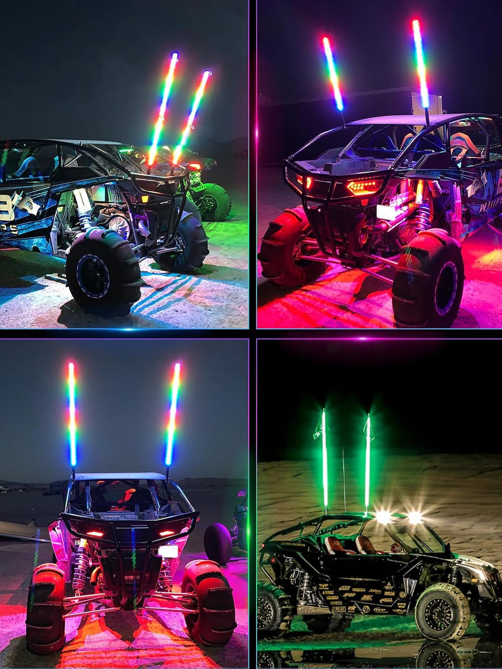 UNI-SHINE 2PCS 3FT LED Whip Lights with Spring Base Spiral RGB Chasing Lights with APP & Remote Control, Music Antenna Whip Light for Can-Am UTV ATV RZR Can-Am SXS Polaris Offroad Truck