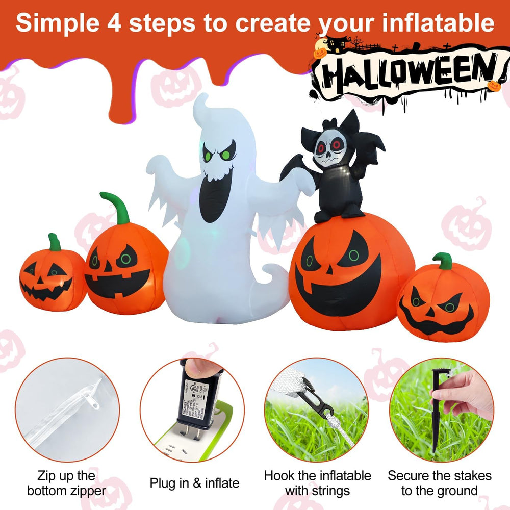 HZGDEJTG 8ft Bat Pumpkin Row Stand Halloween Inflatable Outdoor Decoration, Y...