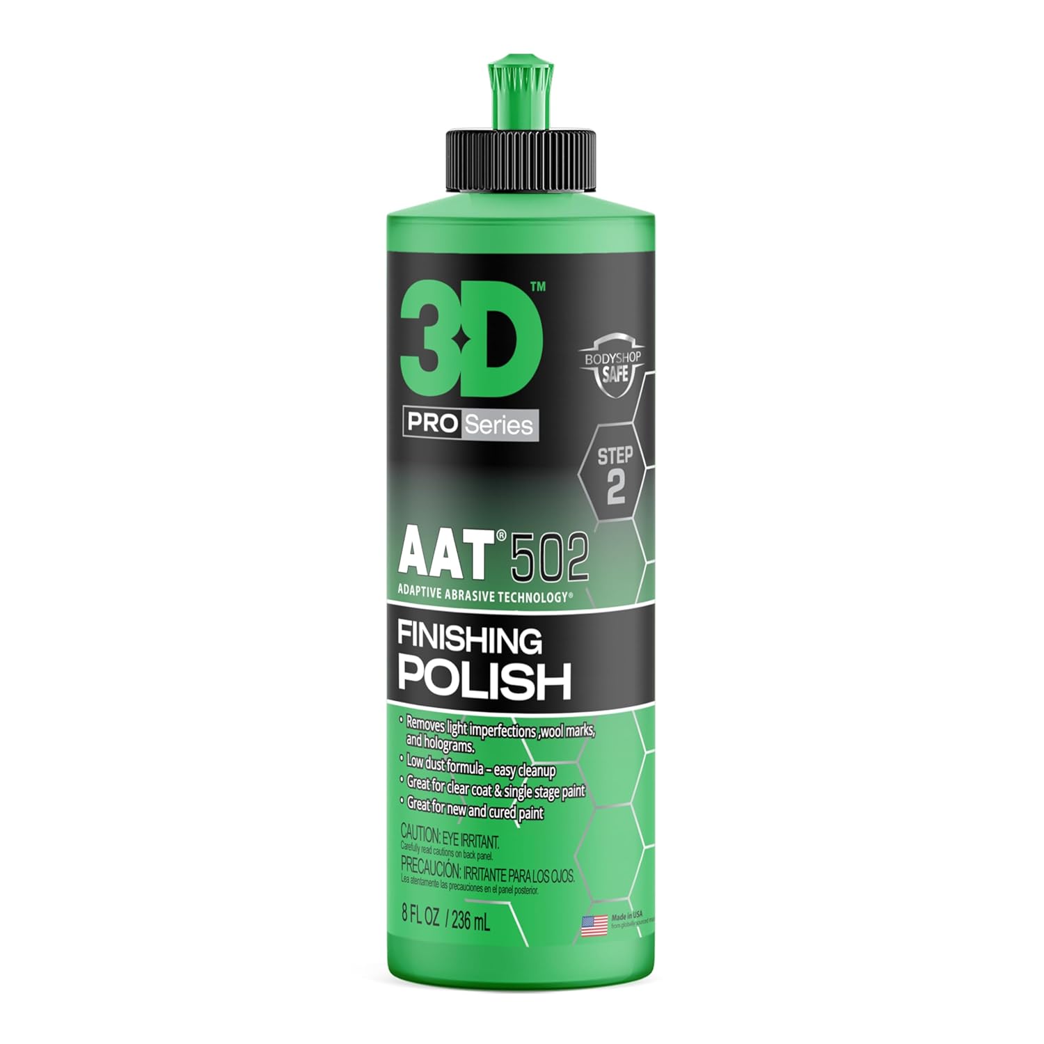 3D AAT 502 Finishing Polish - 8oz - Step 2 Body Shop Finishing Polish - No Holograms or Fillers - Superior Finish - Low Dust, Easy Clean Up - Adaptive Abrasive Technology