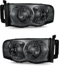 Headlight Assembly for 2002-2005 Dodge Ram 1500 | 2003-2005 Ram 2500/3500 Smoke Housing Clear Reflector Clear Lens Headlamp Replacement Driver and Passenger Side