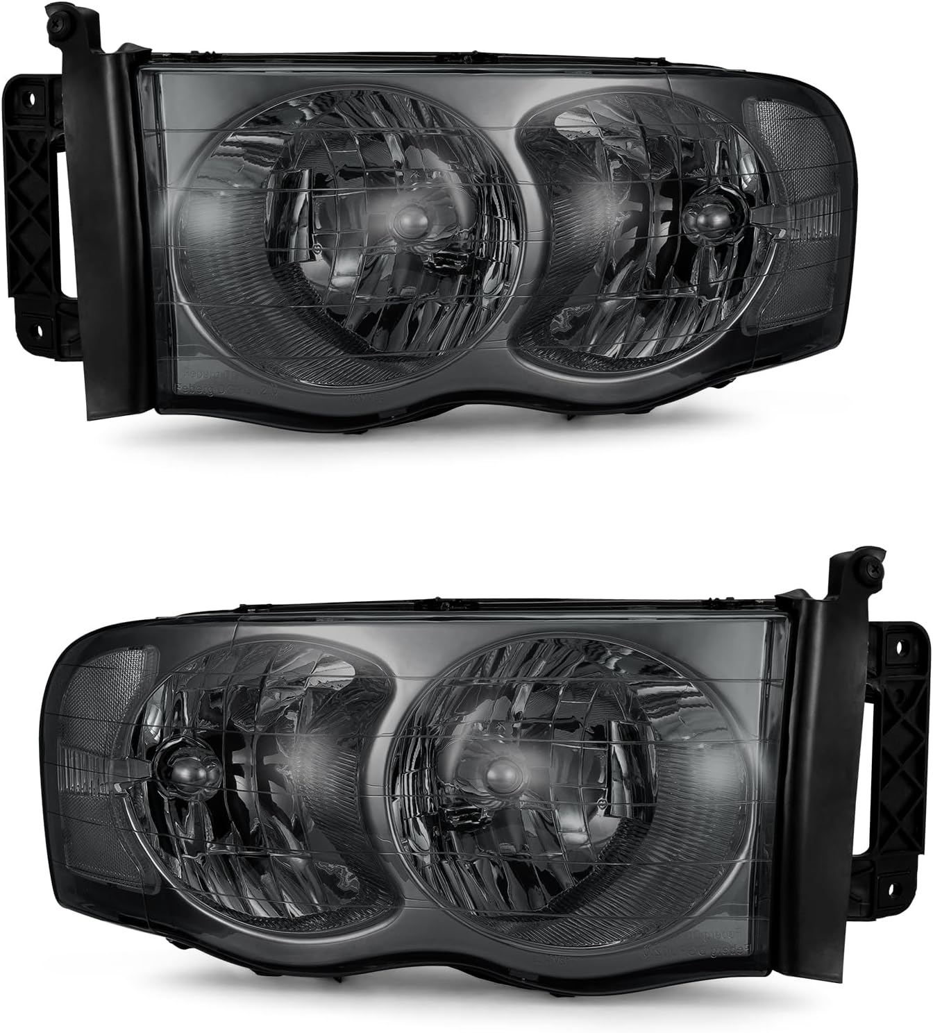 Headlight Assembly for 2002-2005 Dodge Ram 1500 | 2003-2005 Ram 2500/3500 Smoke Housing Clear Reflector Clear Lens Headlamp Replacement Driver and Passenger Side