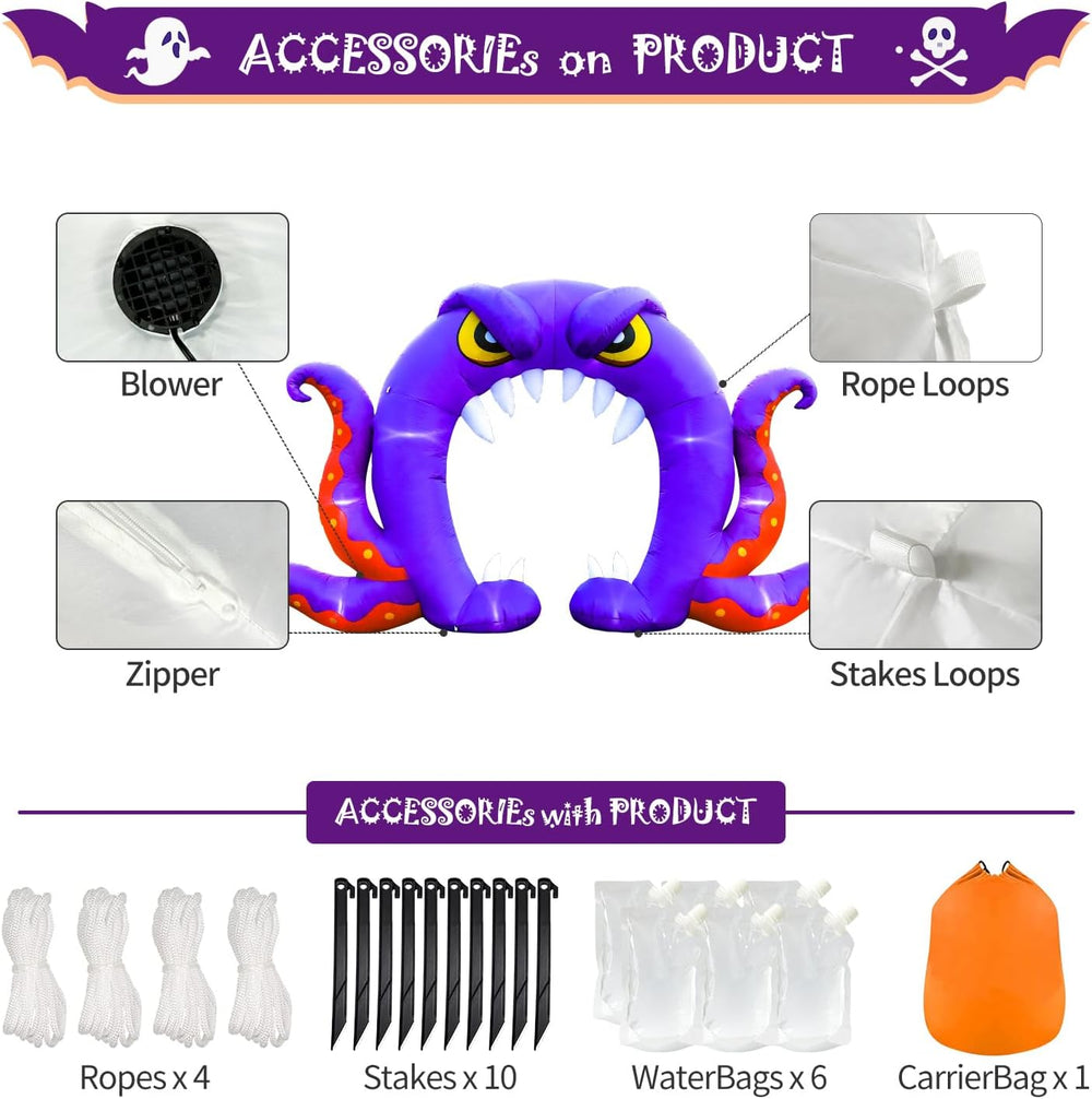 DomKom Halloween Inflatable Blow Up Decorations, 16FT Long 8FT Tall Purple Mo...