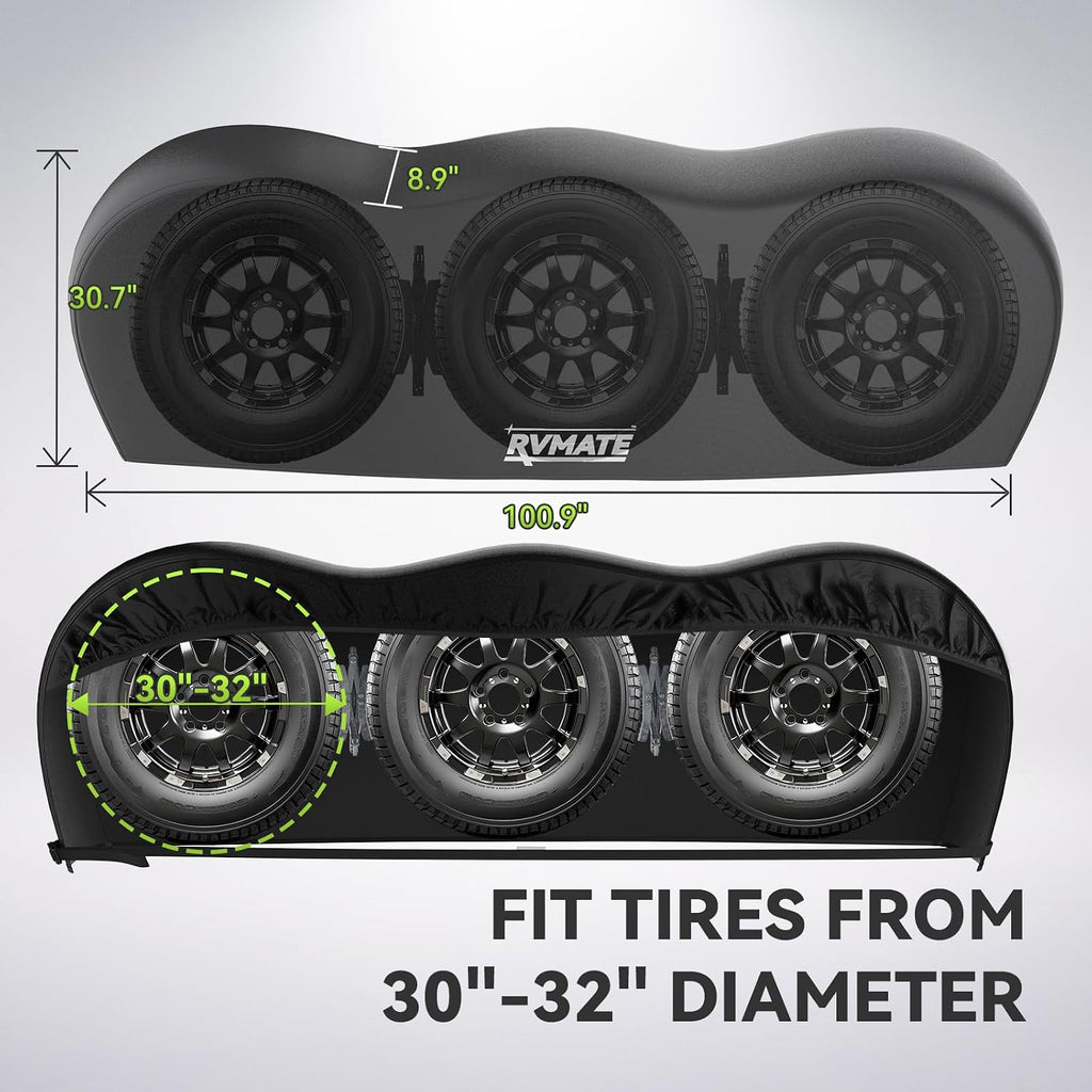 RVMATE Triple Axle Tire Covers, RV Tire Cover (2 Pack) Fits 30"-32" Diameter Tires, Waterproof Anti-UV Wheel Covers RV Accessories for Truck/Trailer, Black