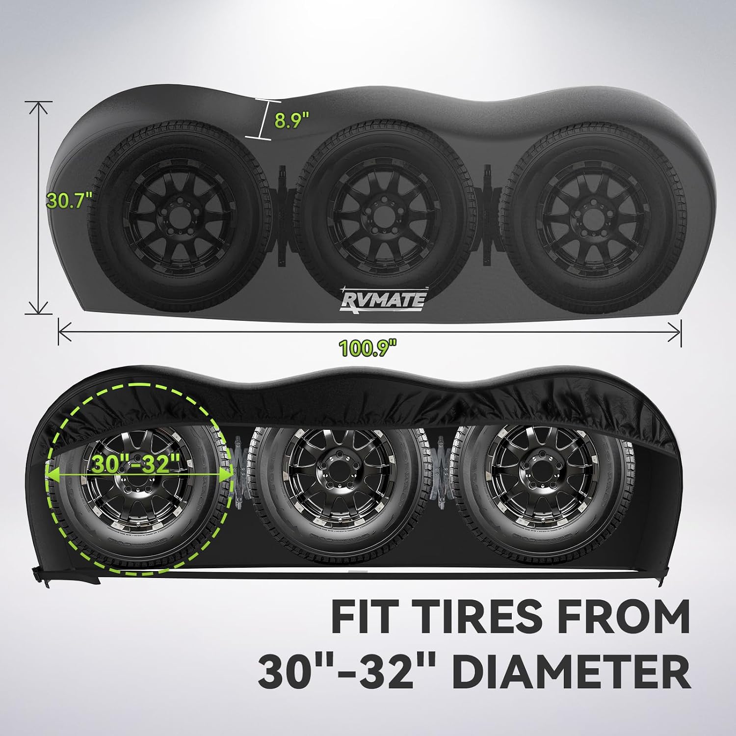 RVMATE Triple Axle Tire Covers, RV Tire Cover (2 Pack) Fits 30"-32" Diameter Tires, Waterproof Anti-UV Wheel Covers RV Accessories for Truck/Trailer, Black
