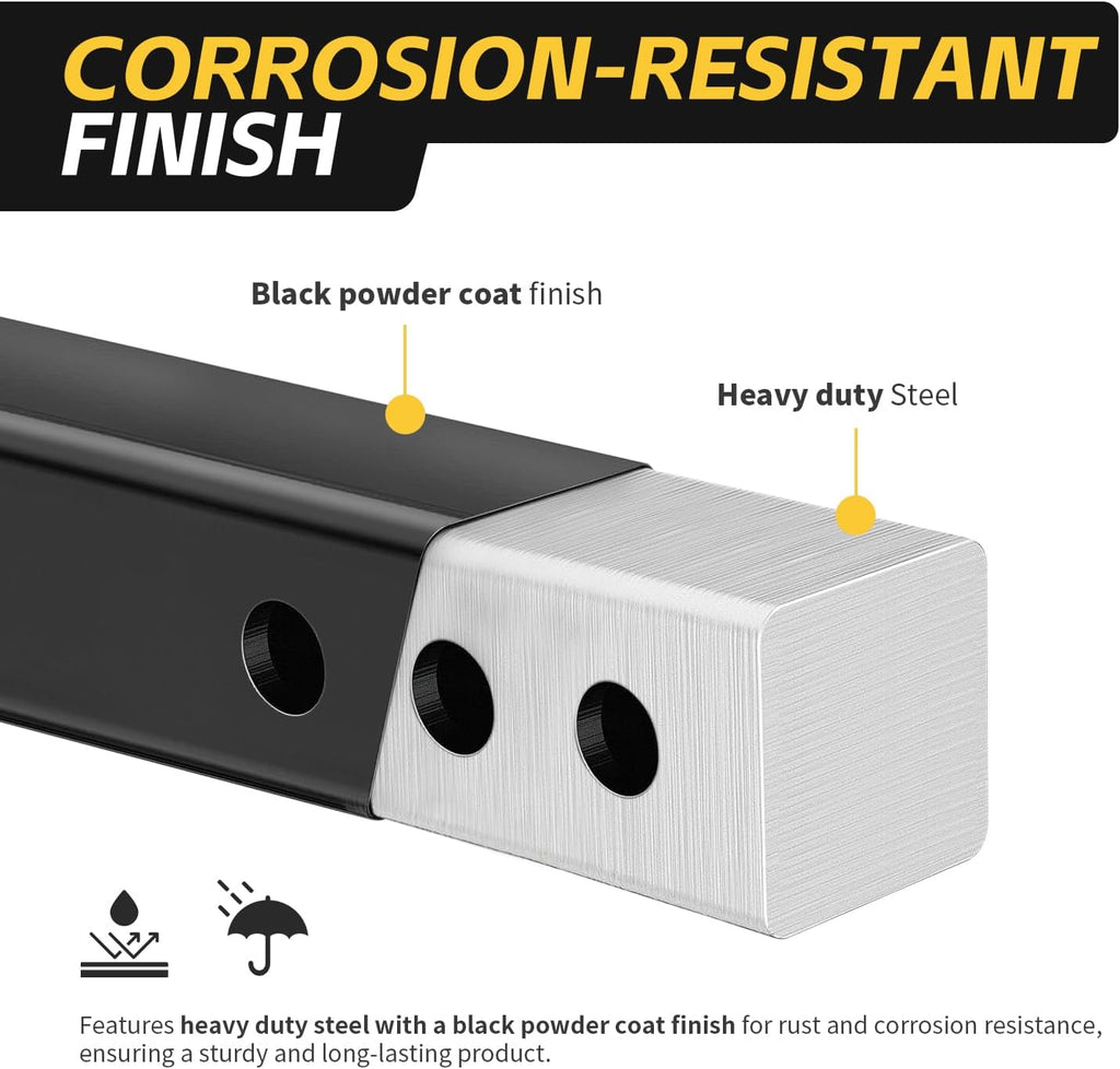 MaxxHaul Trailer Hitch Riser for 2" Receivers, 6" Rise or Drop Solid‑Steel Height Adapter with Triple Pin Holes, 500 lb Tongue Weight, Powder‑Coated Finish, Includes Two Hitch Pins (50909)
