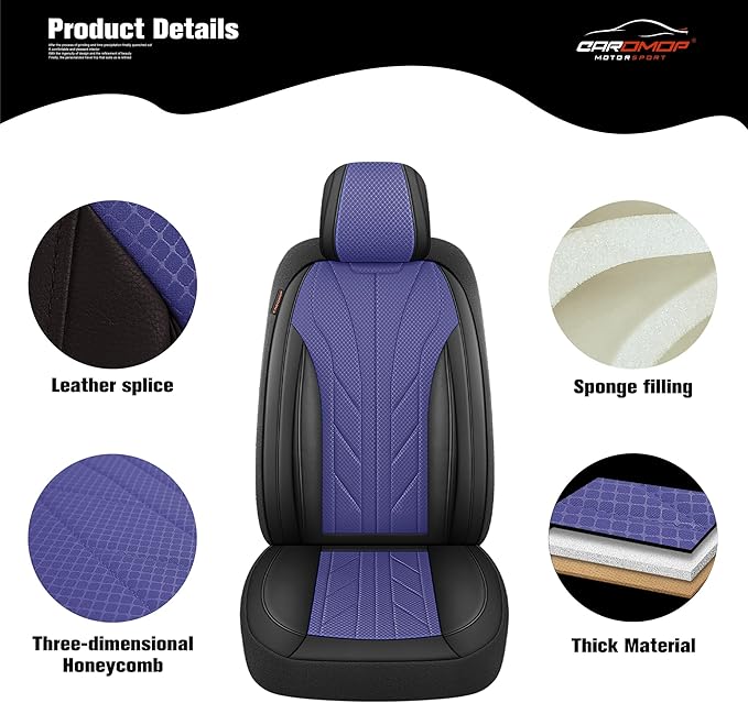 CAROMOP Luxury Faux Leather&Fabric Car Seat Covers Full Set - Image 6