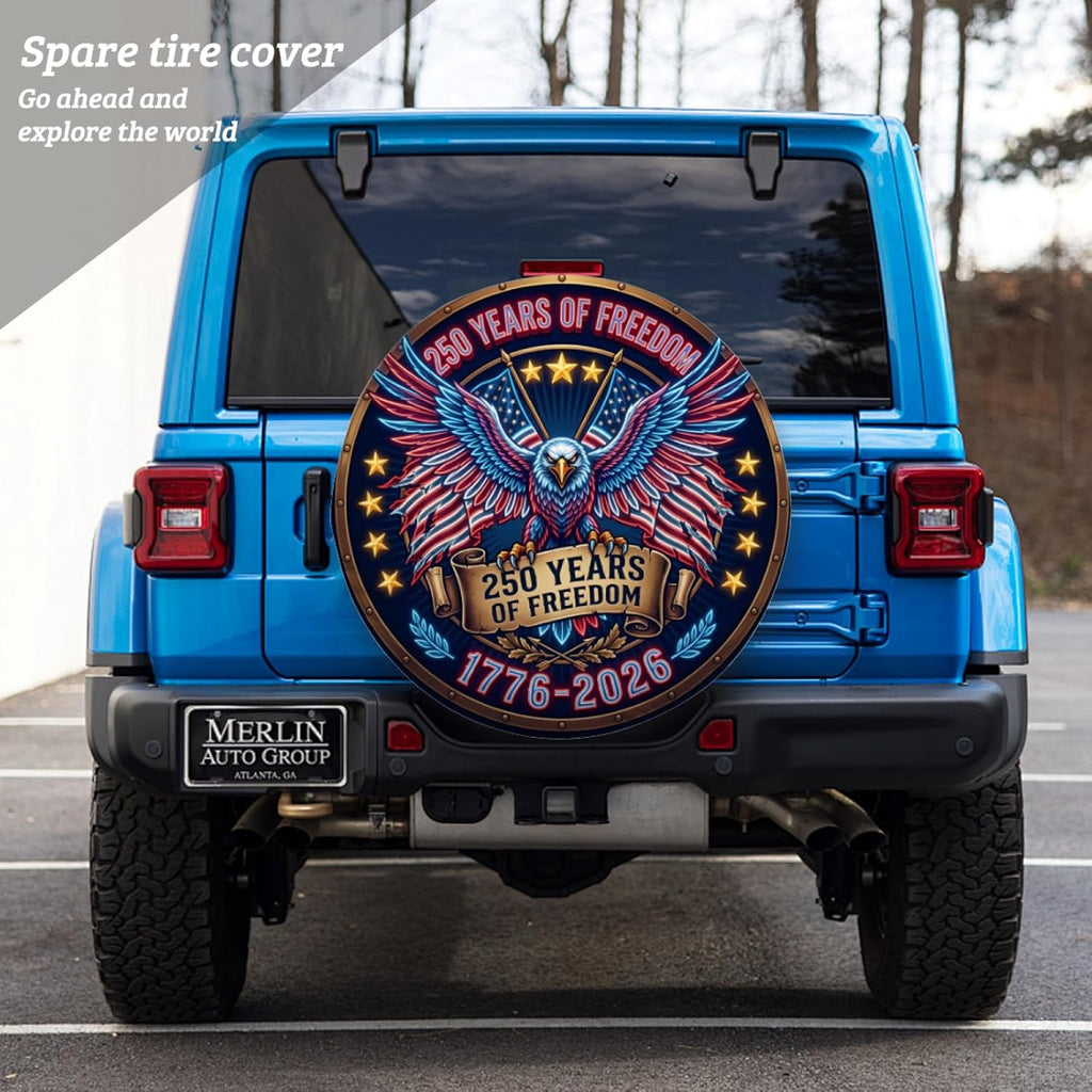 USA 250th Anniversary 1776-2026 Spare Tire Cover, Weatherproof Dust-Proof Universal 250 Year American Patriotic Decor Wheel Protectors Universal Fit for Trailer Rv SUV Truck Camper Travel Trailer 17"