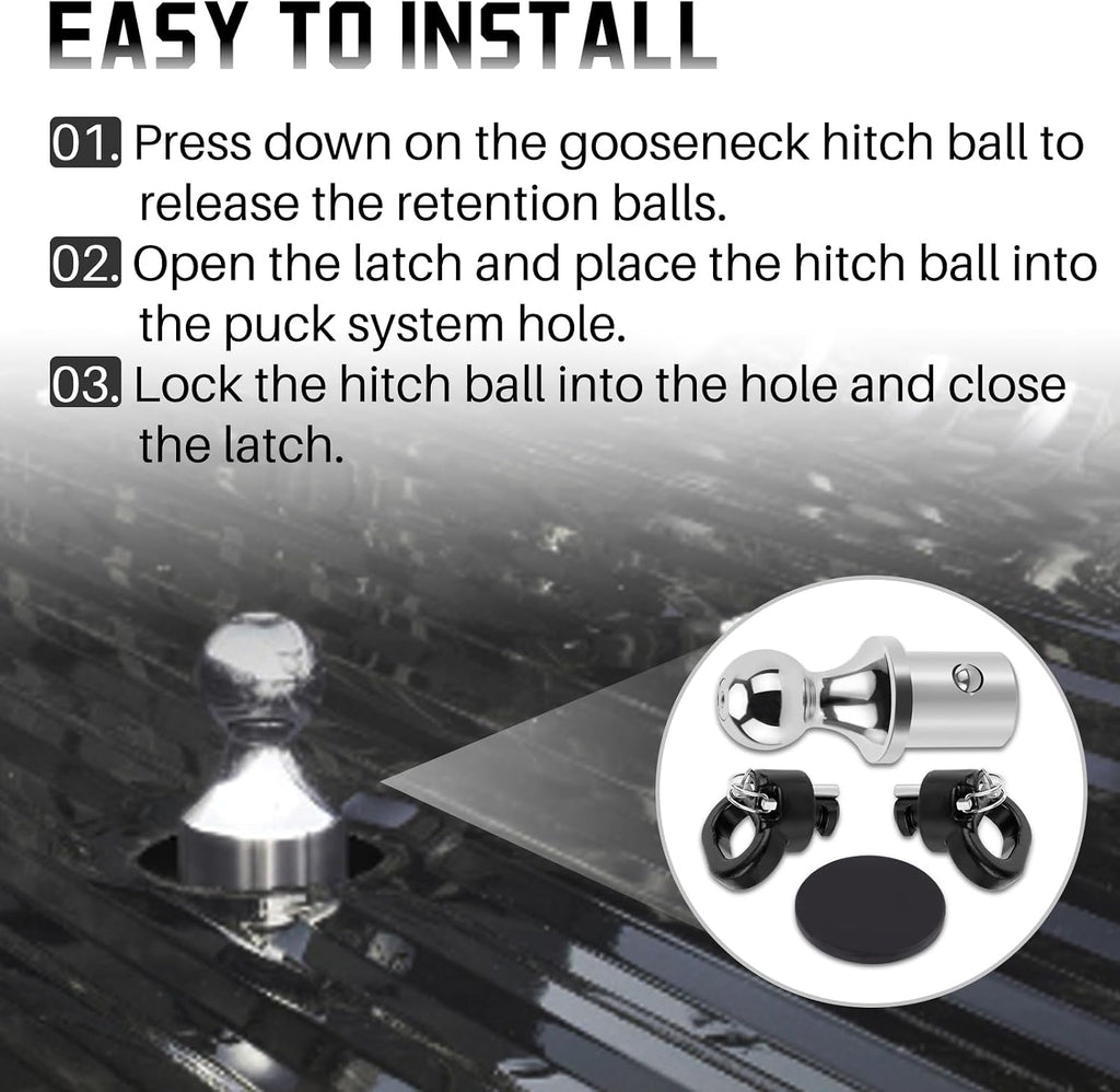 60618 Puck System Gooseneck Hitch Ball Kit with Case 38K 2 5/16 Ball Hitch Compatible with Dodge Ram 2500 3500 2013-2024 60638 60601 60617 Truck Bed with 2 Gooseneck Safety Chain Anchors
