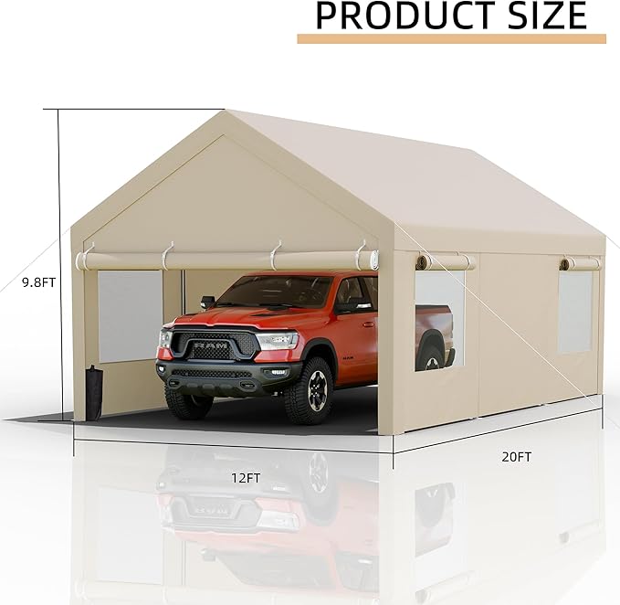 JY QAQA Carport, 10x20 FT Heavy Duty Carport - Image 3