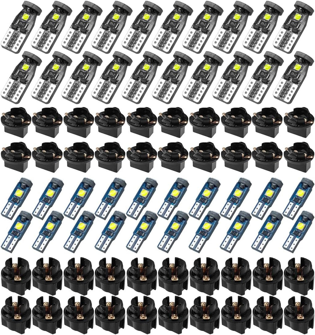 40PCS T5 T10 Car LED Bulbs Dash Lights with Twist Socket - Instrument Cluster Light Car Interior Replacement Bulb for Dashboard Panel Gauge Indicator Lamps Map Dome Lights (White)