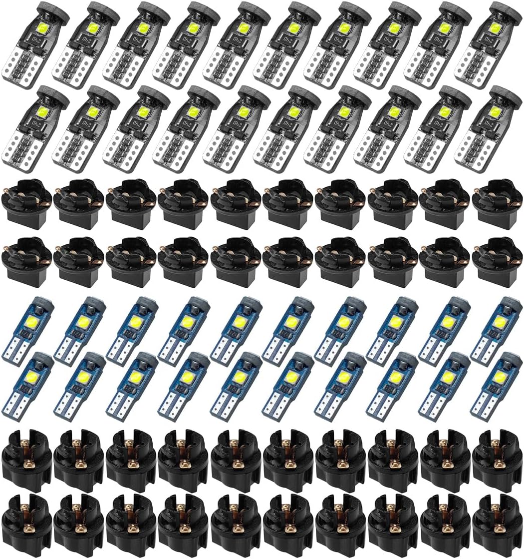 40PCS T5 T10 Car LED Bulbs Dash Lights with Twist Socket - Instrument Cluster Light Car Interior Replacement Bulb for Dashboard Panel Gauge Indicator Lamps Map Dome Lights (White)