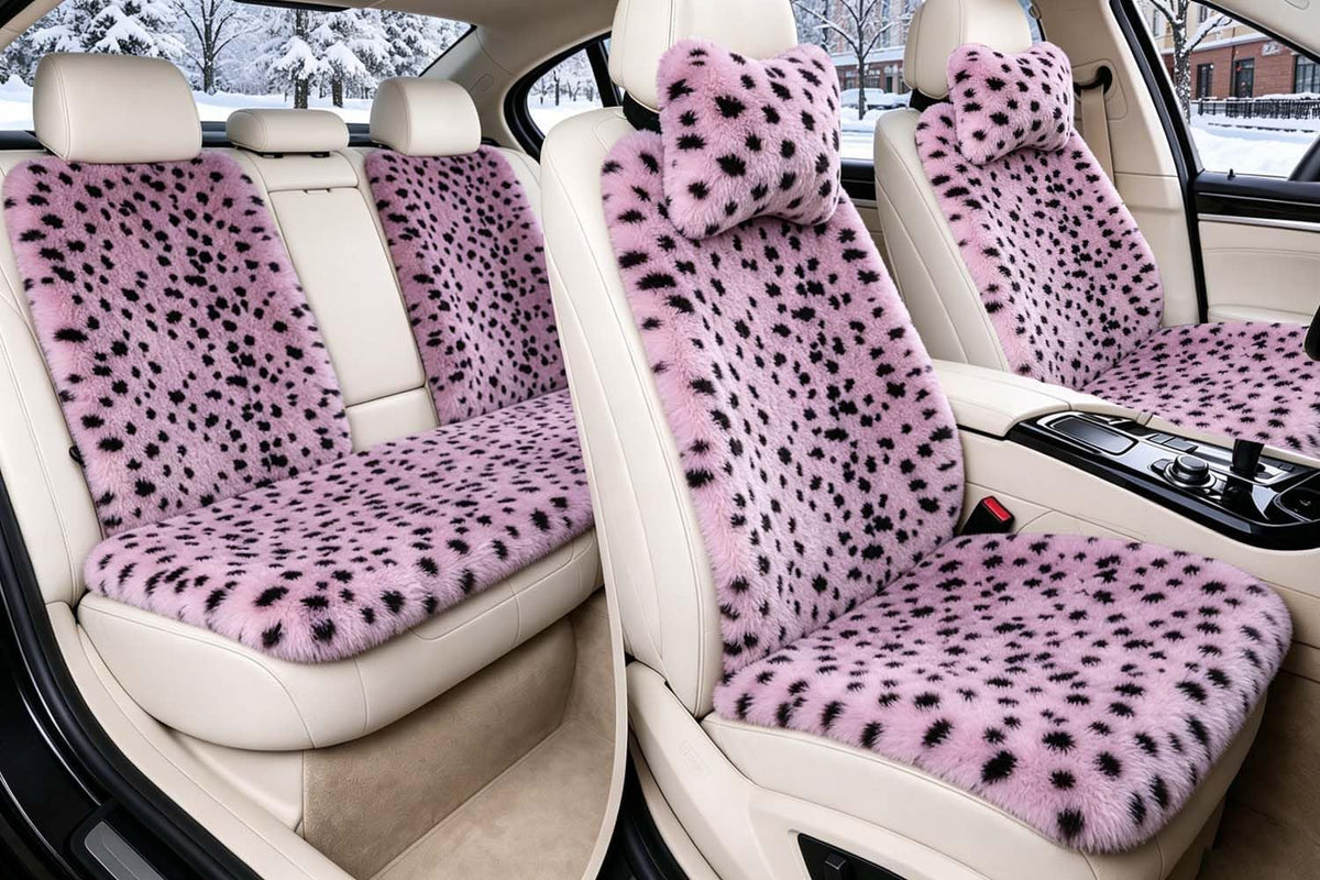 fluffy leopard car seat cover 9pcs universal anti-slip, main product view