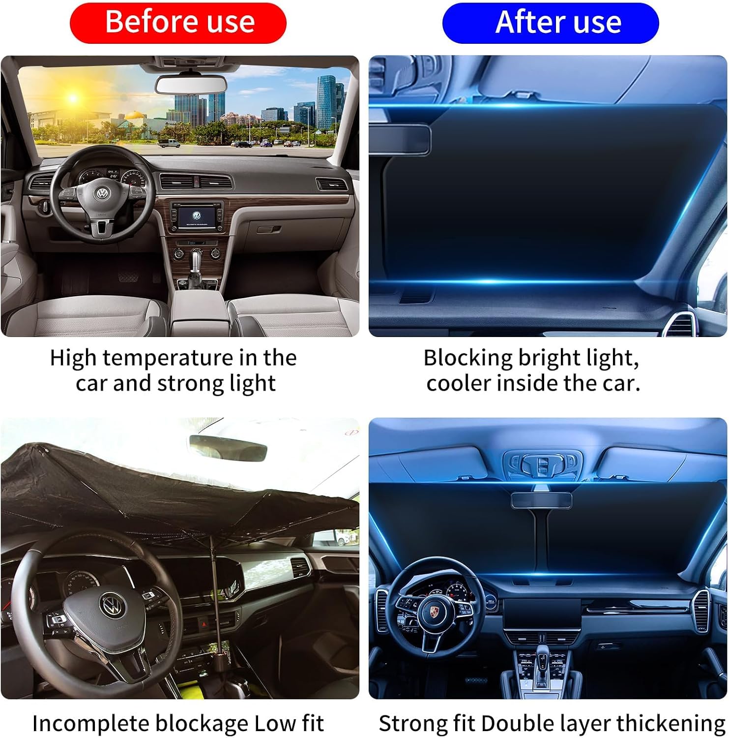 Car Windshield Sunshade, Double Thickened Sun Blocker for Front Window, UV Protection in Car, Auto Necessities Fits Most Vehicles, Baby Shade Sun Shield, Interior Visor Accessory for Women