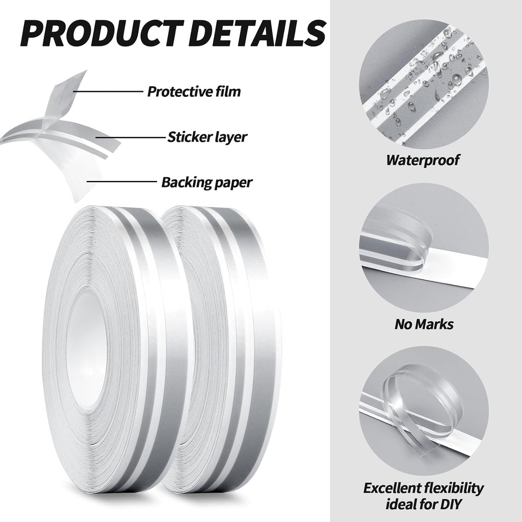 2 Rolls of Car Pinstripe Tapes, Silver Pinstripe Body Sticker, Vinyl Thin Car Stripe Pinstripe Tape, for Motorcycle, Car, Racing DIY Body Sticker Tape (Silver)