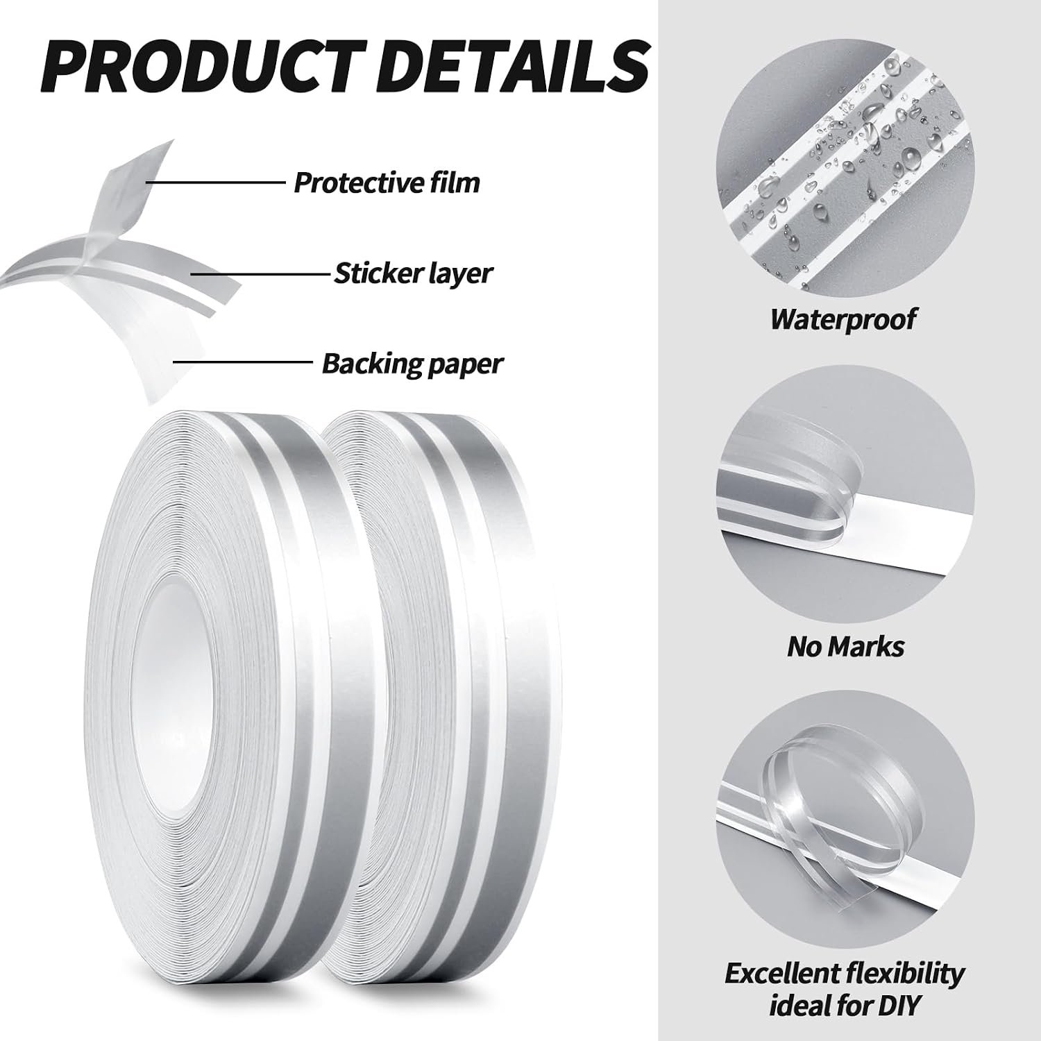2 Rolls of Car Pinstripe Tapes, Silver Pinstripe Body Sticker, Vinyl Thin Car Stripe Pinstripe Tape, for Motorcycle, Car, Racing DIY Body Sticker Tape (Silver)