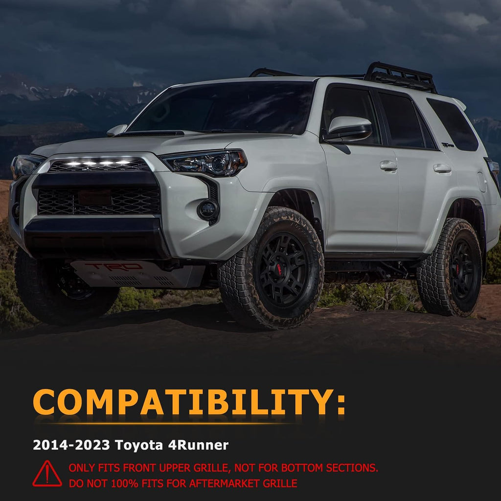 4PCS Led White Grille Lights for 2014-2023 Toyota 4Runner TRD Pro Raptor Front Upper Grille Parking DRL Running Lamp Kit with Wiring Harness Smoked Len