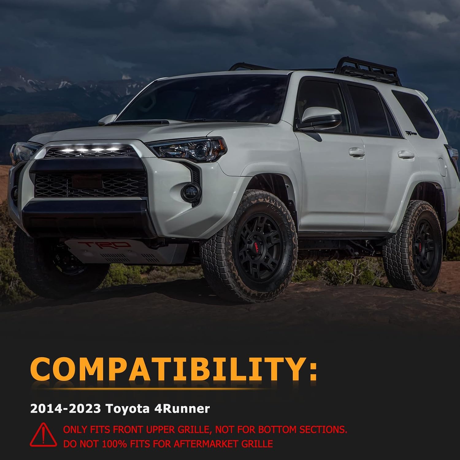 4PCS Led White Grille Lights for 2014-2023 Toyota 4Runner TRD Pro Raptor Front Upper Grille Parking DRL Running Lamp Kit with Wiring Harness Smoked Len