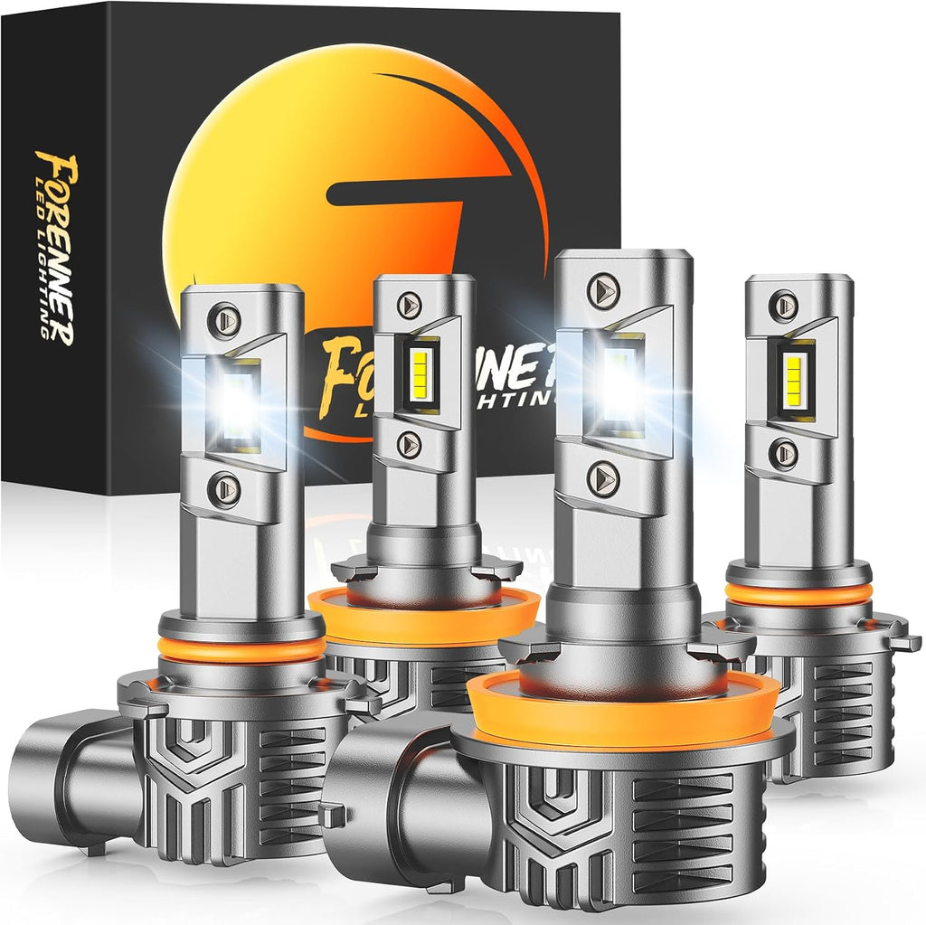 FORENNER H11 9005 Light Bulbs Combo, 1000% Super Brightness, 1:1 Size Easy Installation H11/H9/H8 9005/HB3 Bulbs, 10-Year Life, IP68 Waterproof, Pack of 4