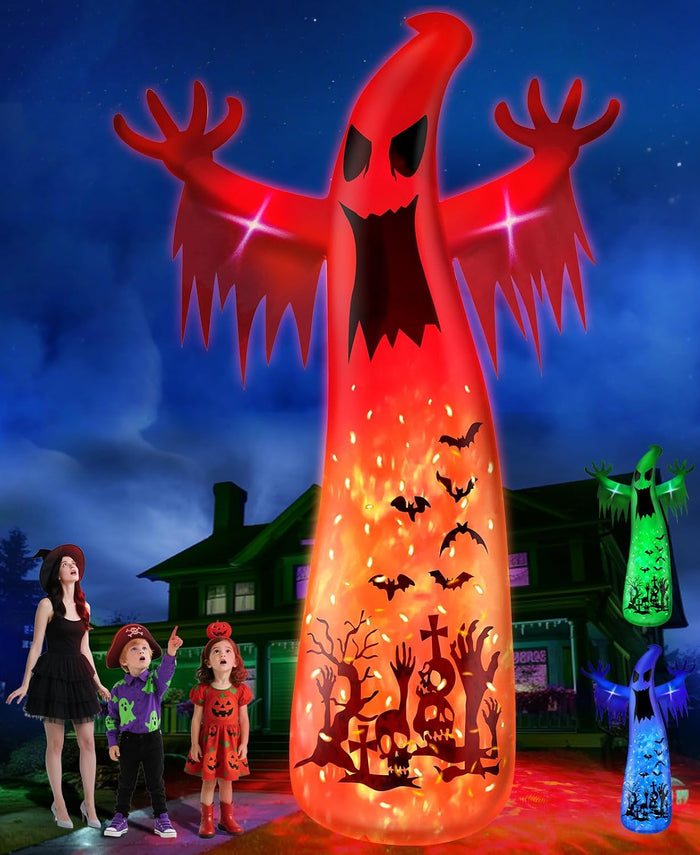 14 Ft Giant Halloween Inflatable Ghost Decorations Outdoor with Flame Light