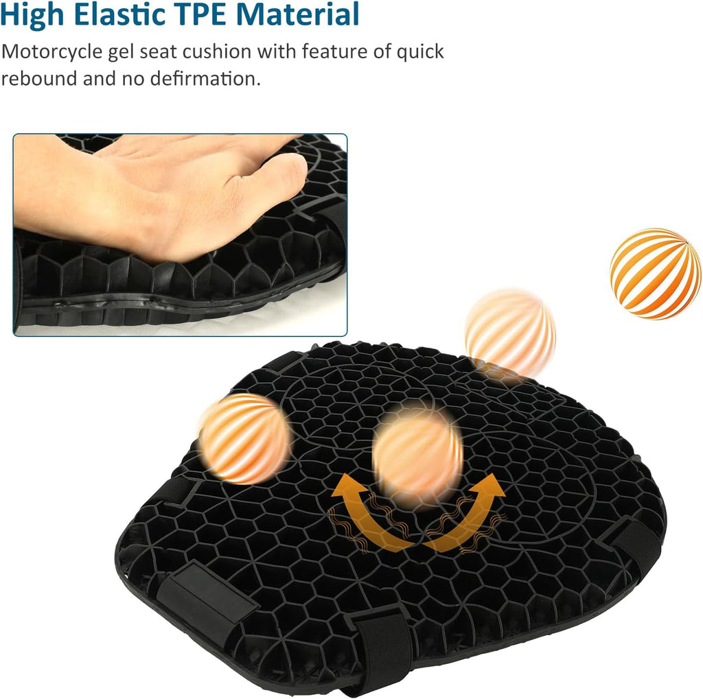 SUNPIE Motorcycle Seat Cushion Universal 3D Gel Honeycomb Motorcycle Seat Cover Breathable and Comfortable Large Seat Cushion Pad