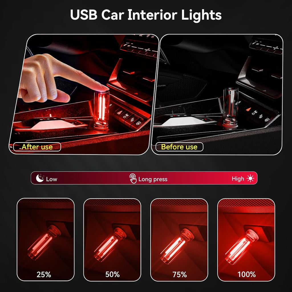 4 PCS USB Night Light Bulb,Touch Dimmable Retro Car Interior Ambient Light | Portable Glass Bottle Design Chubby Glow Light for Car, Truck, Bedroom, 4 Colors Red Blue Green Purple