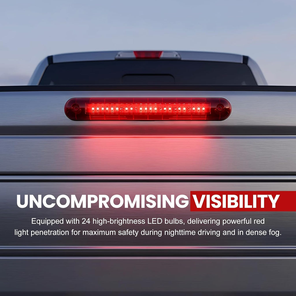 Third Brake Light, 12V Waterproof High Mount Vehicle Stop Lights Assembly with 24 LEDs, Heavy Duty 3rd Rear Braking Lamp Stop Tail Light for Most Cars Trucks SUVs