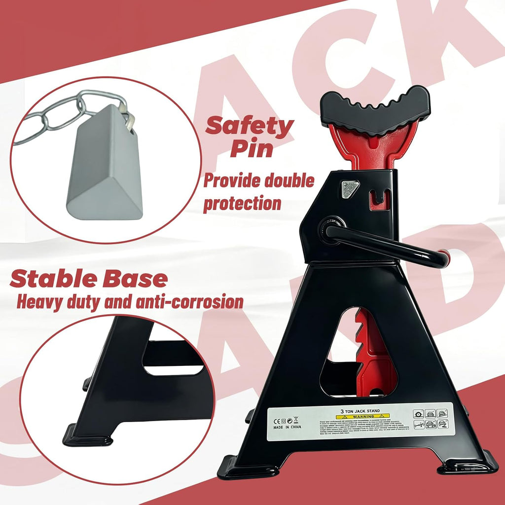 HENBOW Jack Stands,3 Ton(6600 Lbs) Capacity Car Jack Stand with Lock Pin,11.02"-16.14" Adjustable Height for Cars Trucks,Garage, SUV, UTV/ATV,1 Pair,Black